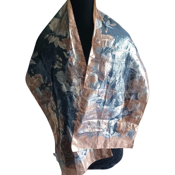 Webb & Co. Accessories - Webb‎ & Co Italy Women Metallic Floral Scarf Bronze Silver Blue Evening Wrap 53"